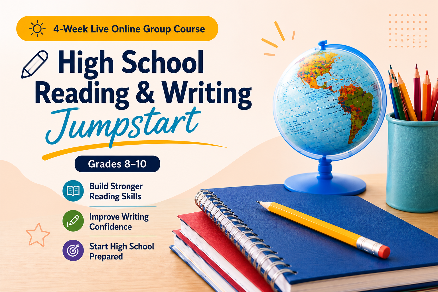 Reading and writing jumpstart program designed to strengthen literacy, reading comprehension, and writing skills.